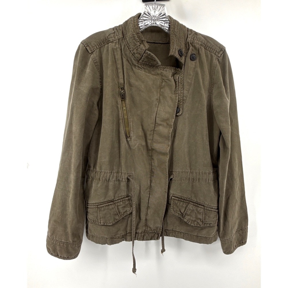 Lucky Brand Olive Green Utility Jacket Asymmetrical Zip Military Field Coat M